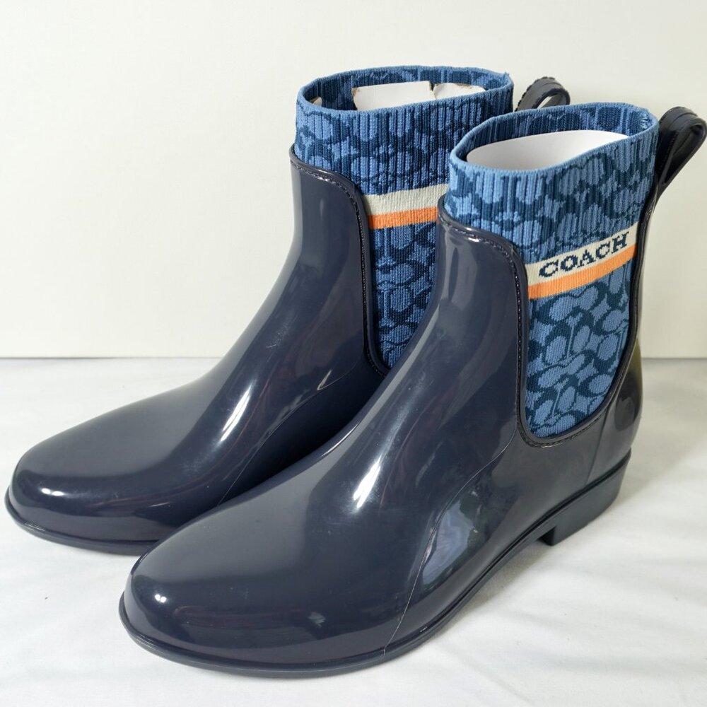 Coach Rivington Blue Rain Booties Ankle Boots Outdoor Garden Work Shoes New Sz 8 - Picture 2 of 10
